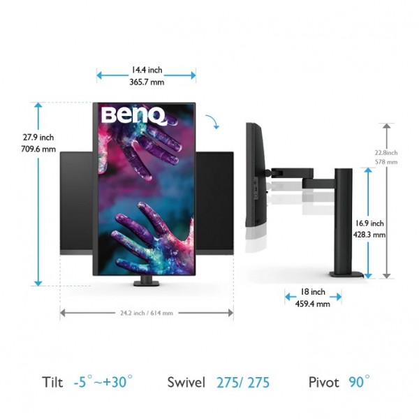 MONITOR BENQ para diseñadores Ergo Arm 4K UHD sRGB HDR10 USB-C de 27 pulgadas | PD2705UA 